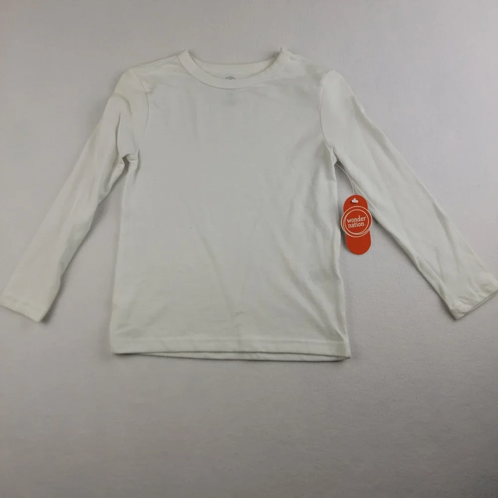 Wonder Nation Kids Long Sleeve Tee Arctic White WB39143W Size XS 4-5 NWT